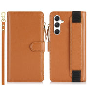 For Samsung Galaxy S24+ 5G Wristband Holder Zipper Purse RFID Leather Phone Case(Brown)