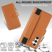 For Samsung Galaxy S24+ 5G Wristband Holder Zipper Purse RFID Leather Phone Case(Brown)