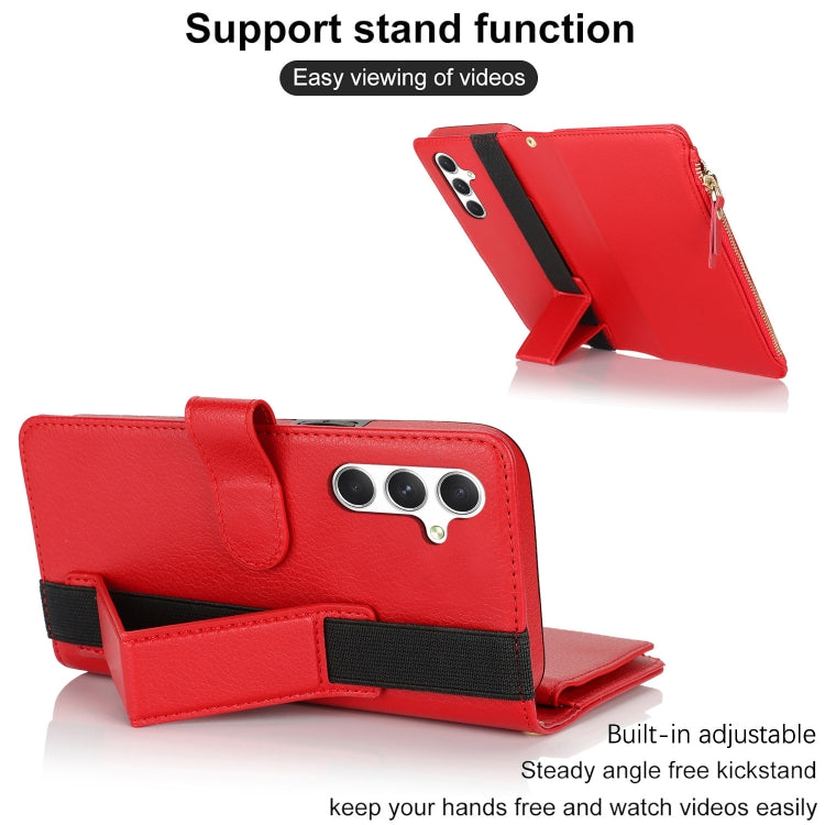For Samsung Galaxy S24+ 5G Wristband Holder Zipper Purse RFID Leather Phone Case(Red)