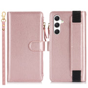 For Samsung Galaxy S24+ 5G Wristband Holder Zipper Purse RFID Leather Phone Case(Rose Gold)