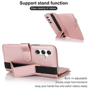 For Samsung Galaxy S24+ 5G Wristband Holder Zipper Purse RFID Leather Phone Case(Rose Gold)