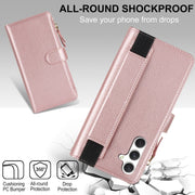 For Samsung Galaxy S24+ 5G Wristband Holder Zipper Purse RFID Leather Phone Case(Rose Gold)
