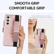 For Samsung Galaxy S24+ 5G Wristband Holder Zipper Purse RFID Leather Phone Case(Rose Gold)