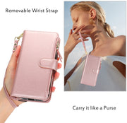For Samsung Galaxy S24+ 5G Wristband Holder Zipper Purse RFID Leather Phone Case(Rose Gold)