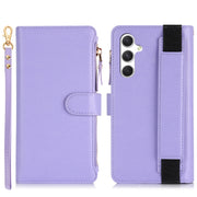For Samsung Galaxy S24+ 5G Wristband Holder Zipper Purse RFID Leather Phone Case(Purple)