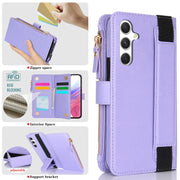 For Samsung Galaxy S24+ 5G Wristband Holder Zipper Purse RFID Leather Phone Case(Purple)