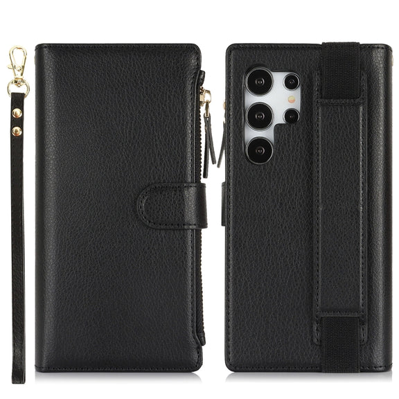 For Samsung Galaxy S24 Ultra 5G Wristband Holder Zipper Purse RFID Leather Phone Case(Black)