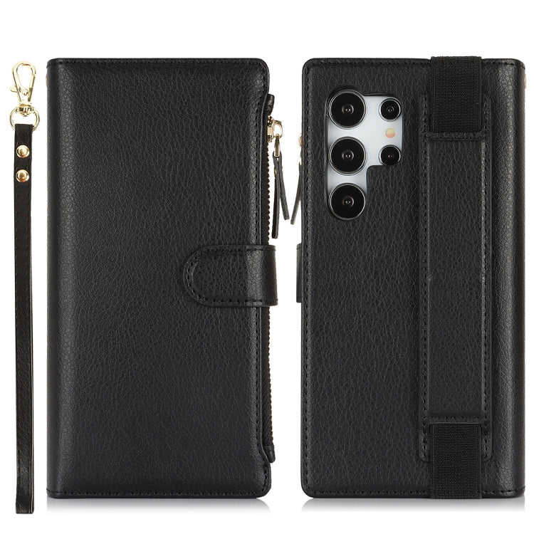 For Samsung Galaxy S24 Ultra 5G Wristband Holder Zipper Purse RFID Leather Phone Case(Black)