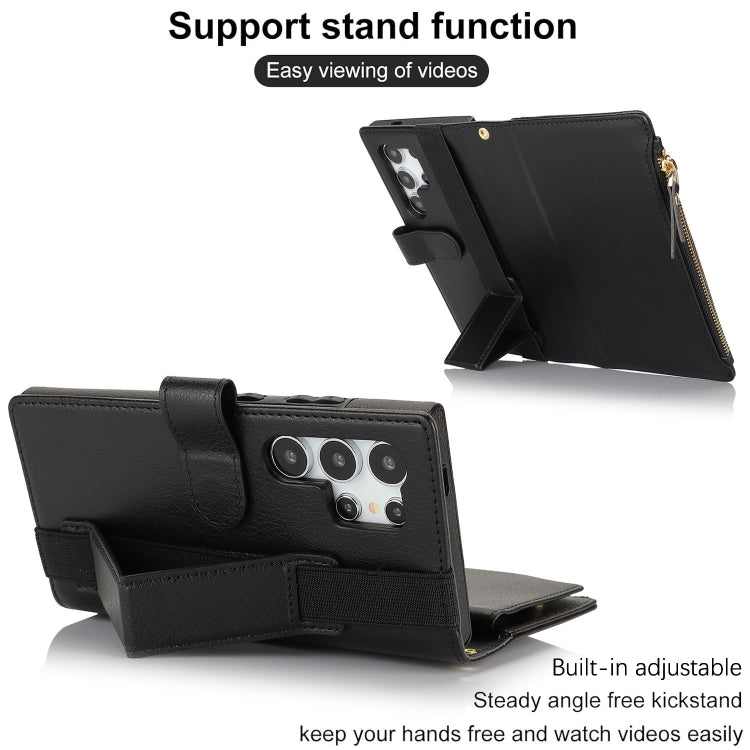For Samsung Galaxy S24 Ultra 5G Wristband Holder Zipper Purse RFID Leather Phone Case(Black)