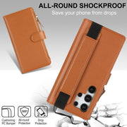 For Samsung Galaxy S24 Ultra 5G Wristband Holder Zipper Purse RFID Leather Phone Case(Brown)