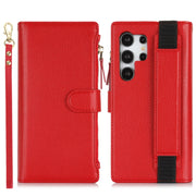 For Samsung Galaxy S24 Ultra 5G Wristband Holder Zipper Purse RFID Leather Phone Case(Red)