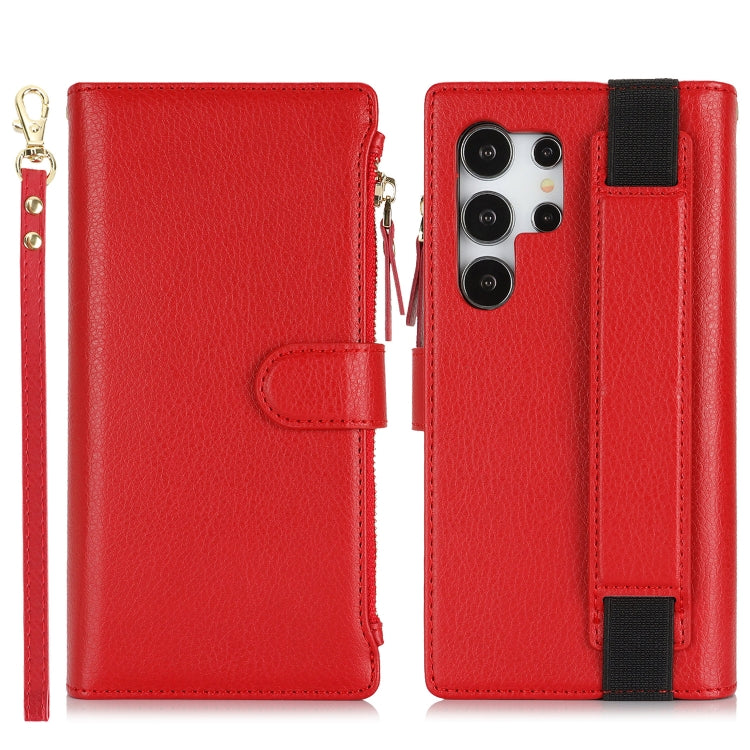 For Samsung Galaxy S24 Ultra 5G Wristband Holder Zipper Purse RFID Leather Phone Case(Red)