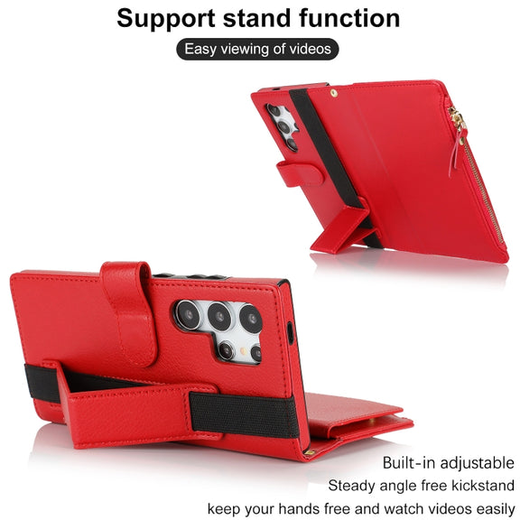 For Samsung Galaxy S24 Ultra 5G Wristband Holder Zipper Purse RFID Leather Phone Case(Red)
