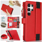 For Samsung Galaxy S24 Ultra 5G Wristband Holder Zipper Purse RFID Leather Phone Case(Red)