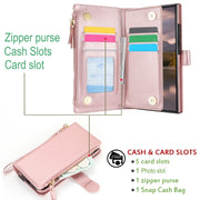 For Samsung Galaxy S24 Ultra 5G Wristband Holder Zipper Purse RFID Leather Phone Case(Rose Gold)