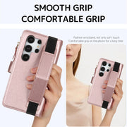 For Samsung Galaxy S24 Ultra 5G Wristband Holder Zipper Purse RFID Leather Phone Case(Rose Gold)