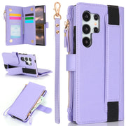 For Samsung Galaxy S24 Ultra 5G Wristband Holder Zipper Purse RFID Leather Phone Case(Purple)