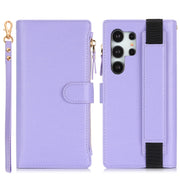 For Samsung Galaxy S24 Ultra 5G Wristband Holder Zipper Purse RFID Leather Phone Case(Purple)