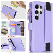 For Samsung Galaxy S24 Ultra 5G Wristband Holder Zipper Purse RFID Leather Phone Case(Purple)