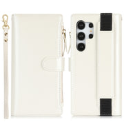 For Samsung Galaxy S24 Ultra 5G Wristband Holder Zipper Purse RFID Leather Phone Case(White)