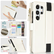For Samsung Galaxy S24 Ultra 5G Wristband Holder Zipper Purse RFID Leather Phone Case(White)