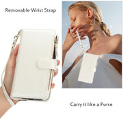For Samsung Galaxy S24 Ultra 5G Wristband Holder Zipper Purse RFID Leather Phone Case(White)