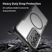 For Samsung Galaxy S25 5G Carbon Fiber Texture MagSafe Translucent Phone Case(Black)
