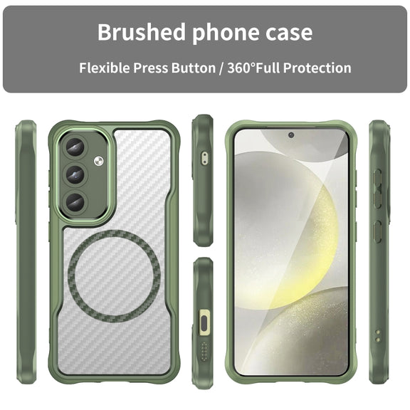 For Samsung Galaxy S25 5G Carbon Fiber Texture MagSafe Translucent Phone Case(Green)