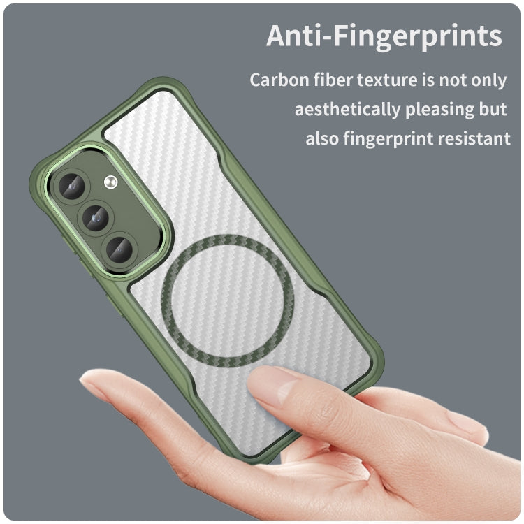 For Samsung Galaxy S25 5G Carbon Fiber Texture MagSafe Translucent Phone Case(Green) - Galaxy S25 5G Cases by PMC Jewellery | Online Shopping South Africa | PMC Jewellery | Buy Now Pay Later Mobicred