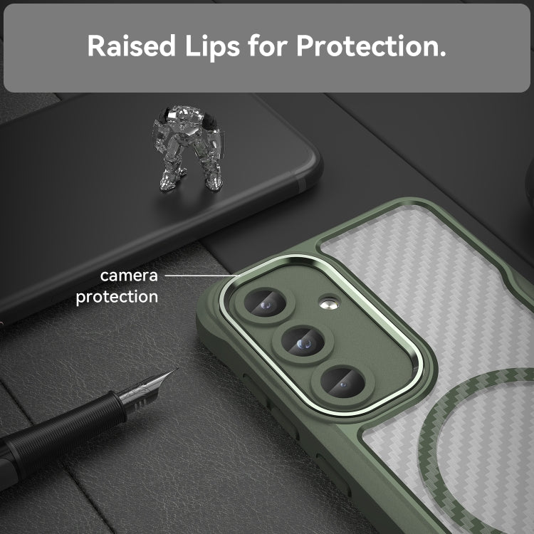 For Samsung Galaxy S25 5G Carbon Fiber Texture MagSafe Translucent Phone Case(Green) - Galaxy S25 5G Cases by PMC Jewellery | Online Shopping South Africa | PMC Jewellery | Buy Now Pay Later Mobicred