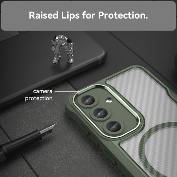 For Samsung Galaxy S25 5G Carbon Fiber Texture MagSafe Translucent Phone Case(Green)