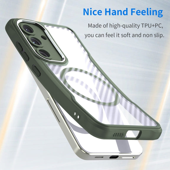 For Samsung Galaxy S25 5G Carbon Fiber Texture MagSafe Translucent Phone Case(Green)