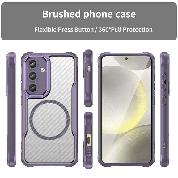For Samsung Galaxy S25 5G Carbon Fiber Texture MagSafe Translucent Phone Case(Purple)