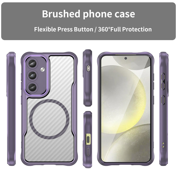 For Samsung Galaxy S25 5G Carbon Fiber Texture MagSafe Translucent Phone Case(Purple)