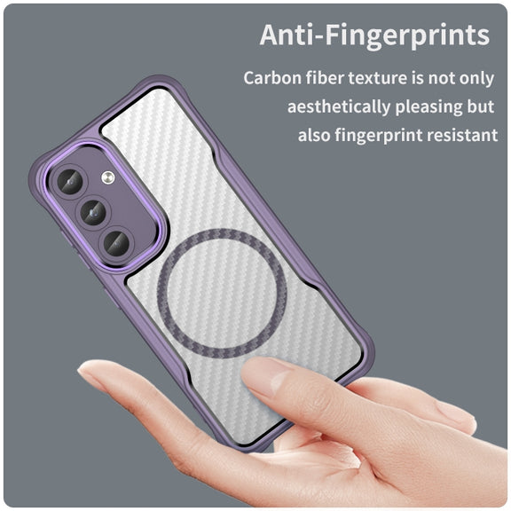 For Samsung Galaxy S25 5G Carbon Fiber Texture MagSafe Translucent Phone Case(Purple)