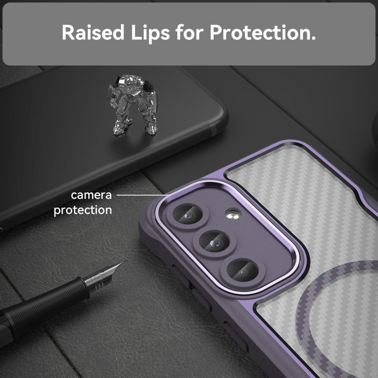 For Samsung Galaxy S25 5G Carbon Fiber Texture MagSafe Translucent Phone Case(Purple)