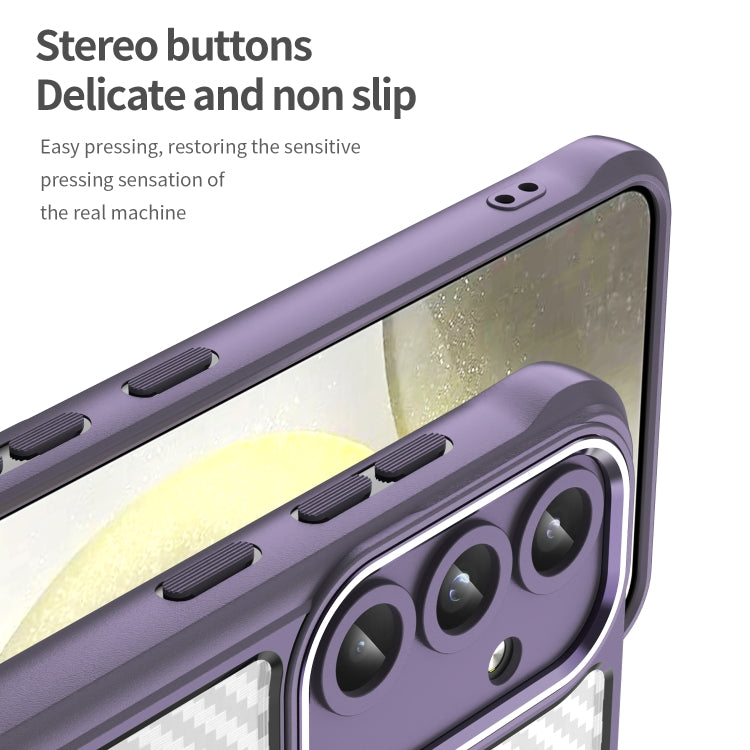 For Samsung Galaxy S25 5G Carbon Fiber Texture MagSafe Translucent Phone Case(Purple)