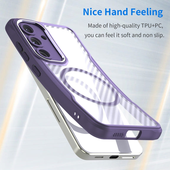 For Samsung Galaxy S25 5G Carbon Fiber Texture MagSafe Translucent Phone Case(Purple)