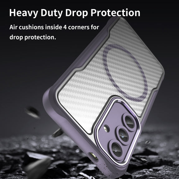 For Samsung Galaxy S25 5G Carbon Fiber Texture MagSafe Translucent Phone Case(Purple)