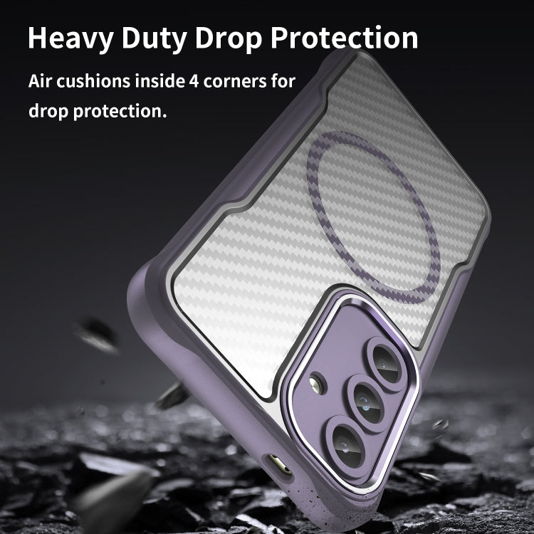 For Samsung Galaxy S25 5G Carbon Fiber Texture MagSafe Translucent Phone Case(Purple)