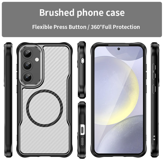 For Samsung Galaxy S25+ 5G Carbon Fiber Texture MagSafe Translucent Phone Case(Black)