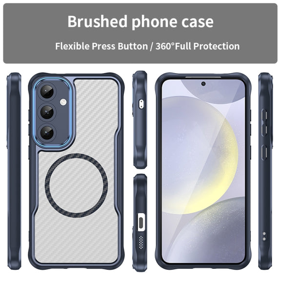 For Samsung Galaxy S25+ 5G Carbon Fiber Texture MagSafe Translucent Phone Case(Blue)