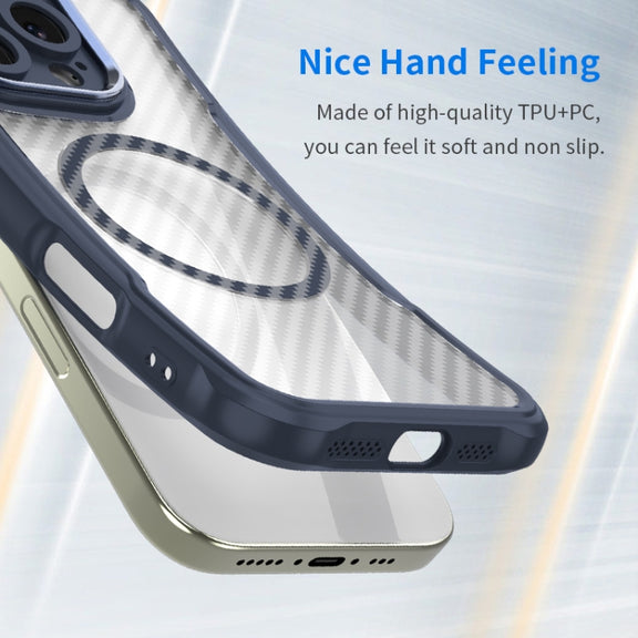 For Samsung Galaxy S25+ 5G Carbon Fiber Texture MagSafe Translucent Phone Case(Blue)