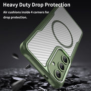 For Samsung Galaxy S25+ 5G Carbon Fiber Texture MagSafe Translucent Phone Case(Green)