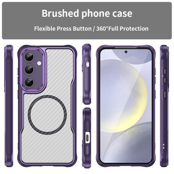 For Samsung Galaxy S25+ 5G Carbon Fiber Texture MagSafe Translucent Phone Case(Purple)