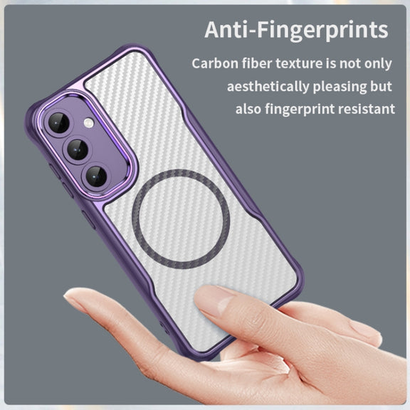 For Samsung Galaxy S25+ 5G Carbon Fiber Texture MagSafe Translucent Phone Case(Purple)