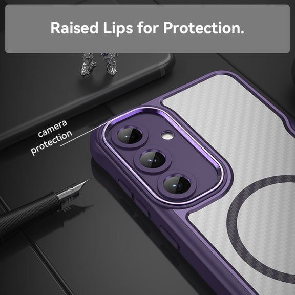 For Samsung Galaxy S25+ 5G Carbon Fiber Texture MagSafe Translucent Phone Case(Purple)