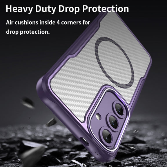 For Samsung Galaxy S25+ 5G Carbon Fiber Texture MagSafe Translucent Phone Case(Purple)