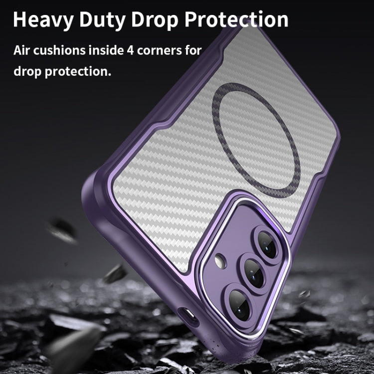 For Samsung Galaxy S25+ 5G Carbon Fiber Texture MagSafe Translucent Phone Case(Purple)