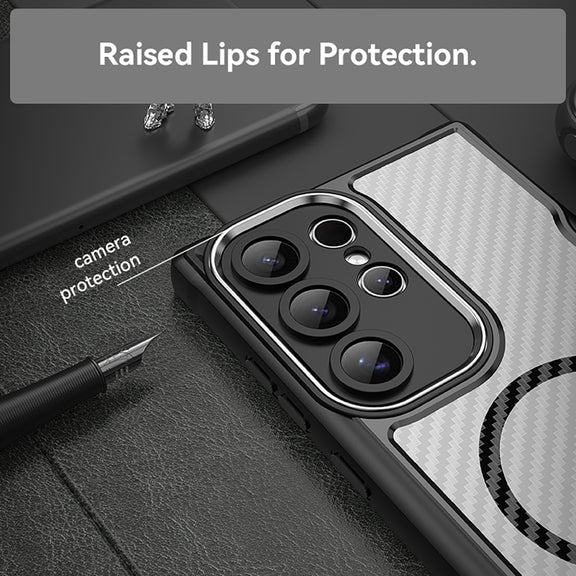 For Samsung Galaxy S25 Ultra 5G Carbon Fiber Texture MagSafe Translucent Phone Case(Black)